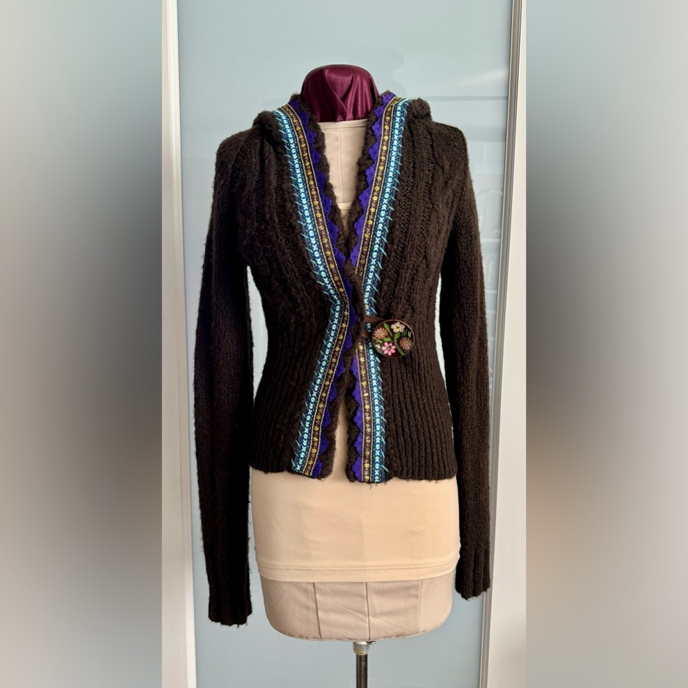 Free People hooded front closure wool blend Cartegan Size S